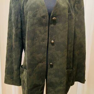 Dana Buchman Sz 16 Blazer Jacket Dark Green Textured Lined 3-Button EUC